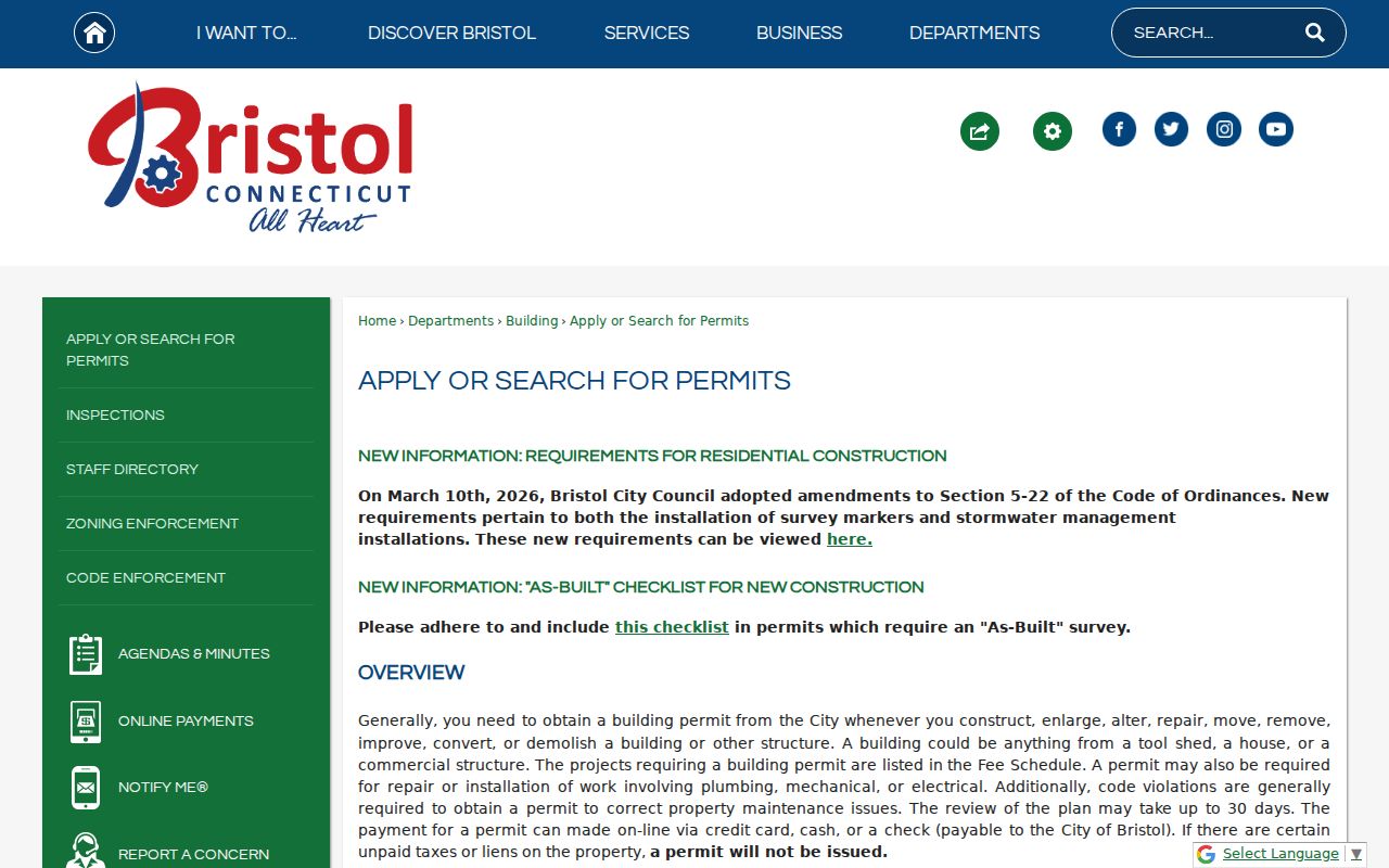 Bristol resident lookup municipal permit search