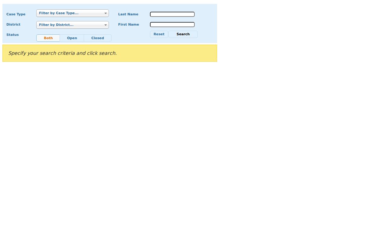 Bristol resident lookup Connecticut Probate case search screen