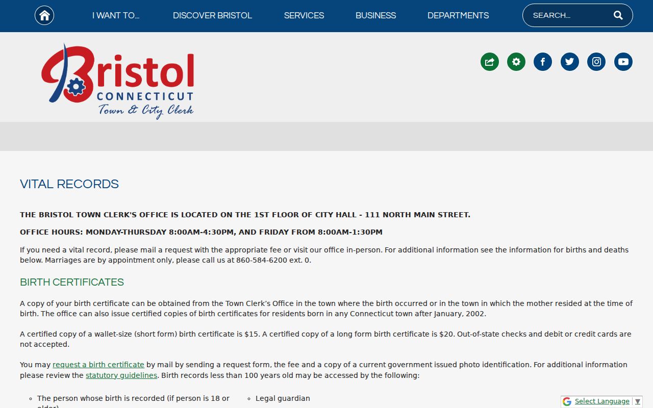 Bristol residents directory vital records access page