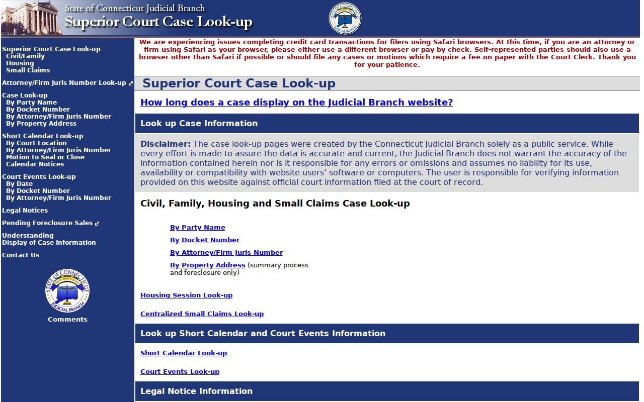 Bristol residents directory Connecticut Judicial Branch civil search