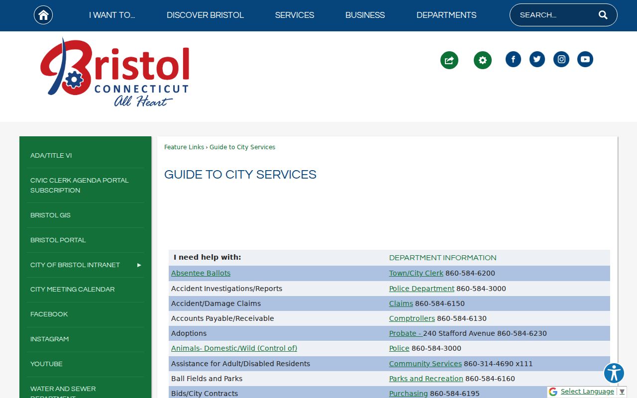 Bristol residents directory municipal service routing