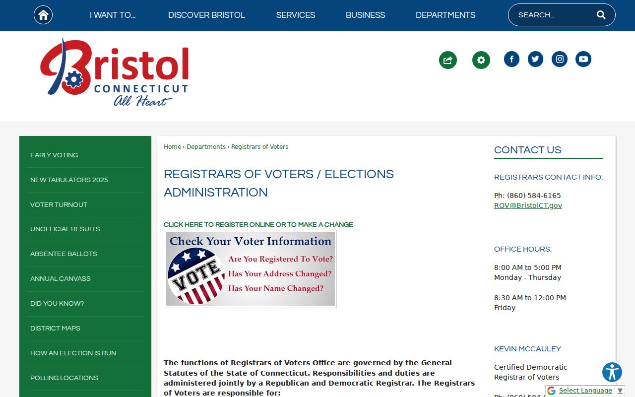 Bristol resident lookup Registrars of Voters official page