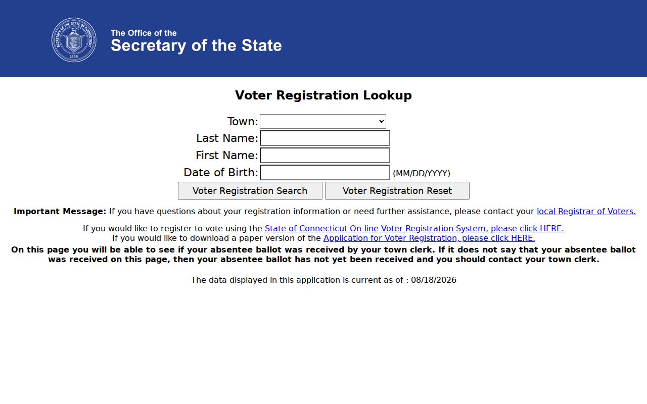 Bristol resident lookup Connecticut official voter lookup page